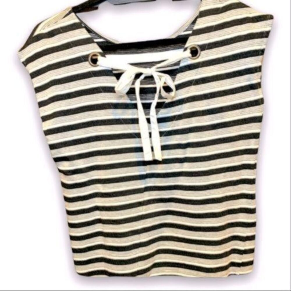 Anthropologie Striped Lace-Up Blouse